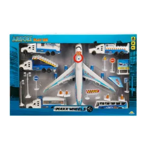 Set de joaca aeroport si avion albastru cu lumini si sunete