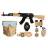 Set de joaca militar cu mitraliera si accesorii Alfafox Military Desert 7 piese