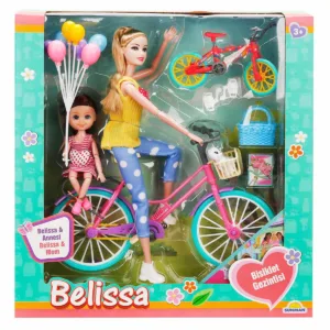 Set de joaca papusa Belissa bruneta si mama ei pe bicicleta