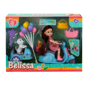 Set de joaca papusa Belissa pe scuter si animalute dragute