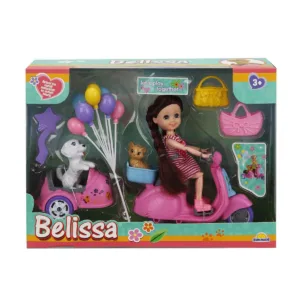 Set de joaca papusa Belissa pe scuter si animalutele dragute