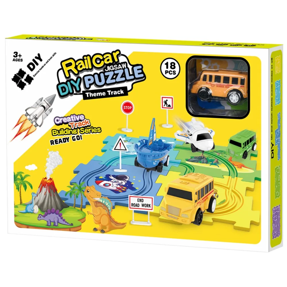 Set de joaca vehicul si circuit tip puzzle