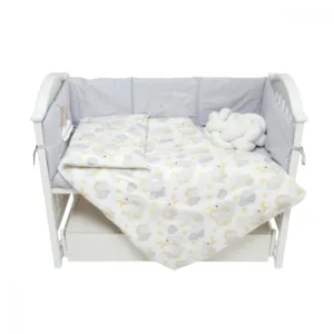 Set de lenjerie din bumbac cu 7 piese pentru patut Twins Fluffy Puffy albbej
