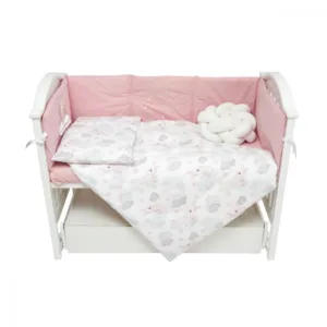 Set de lenjerie din bumbac cu 7 piese pentru patut Twins Fluffy Puffy albroz