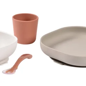 Set de masa din silicon Beaba 4 piese Terracotta