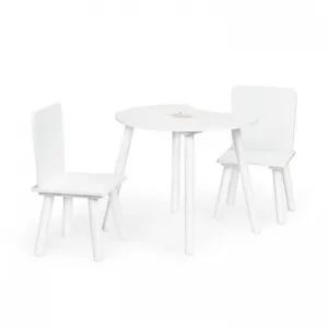 Set de masa in forma de luna si doua scaune pentru copii alb Ecotoys