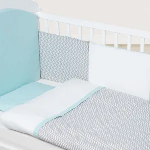 Set de pat pentru bebelusi Chevron Grey Turquoise 10 piese