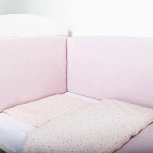 Set de pat pentru bebelusi Pink Heart 3 piese bumbac