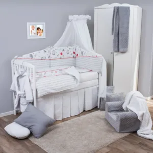 Set de pat pentru bebelusi Red Grey Elephant 6 piese