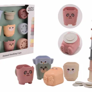 Set de stivuit si joaca cu apa Montessori galetuse si pahare din plastic bio Happy World JohnToy