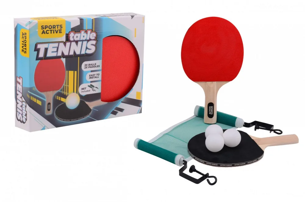Set de tenis de masa cu 2 palete si 3 mingi de ping pong cu fileu Sports Active JohnToy