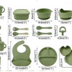 Set diversificare hrana bebelusi din silicon cu 19 elemente Green Crab