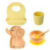 Set diversificare pentru copii Oaki castron si farfurie elefant din bambus cu lingurita