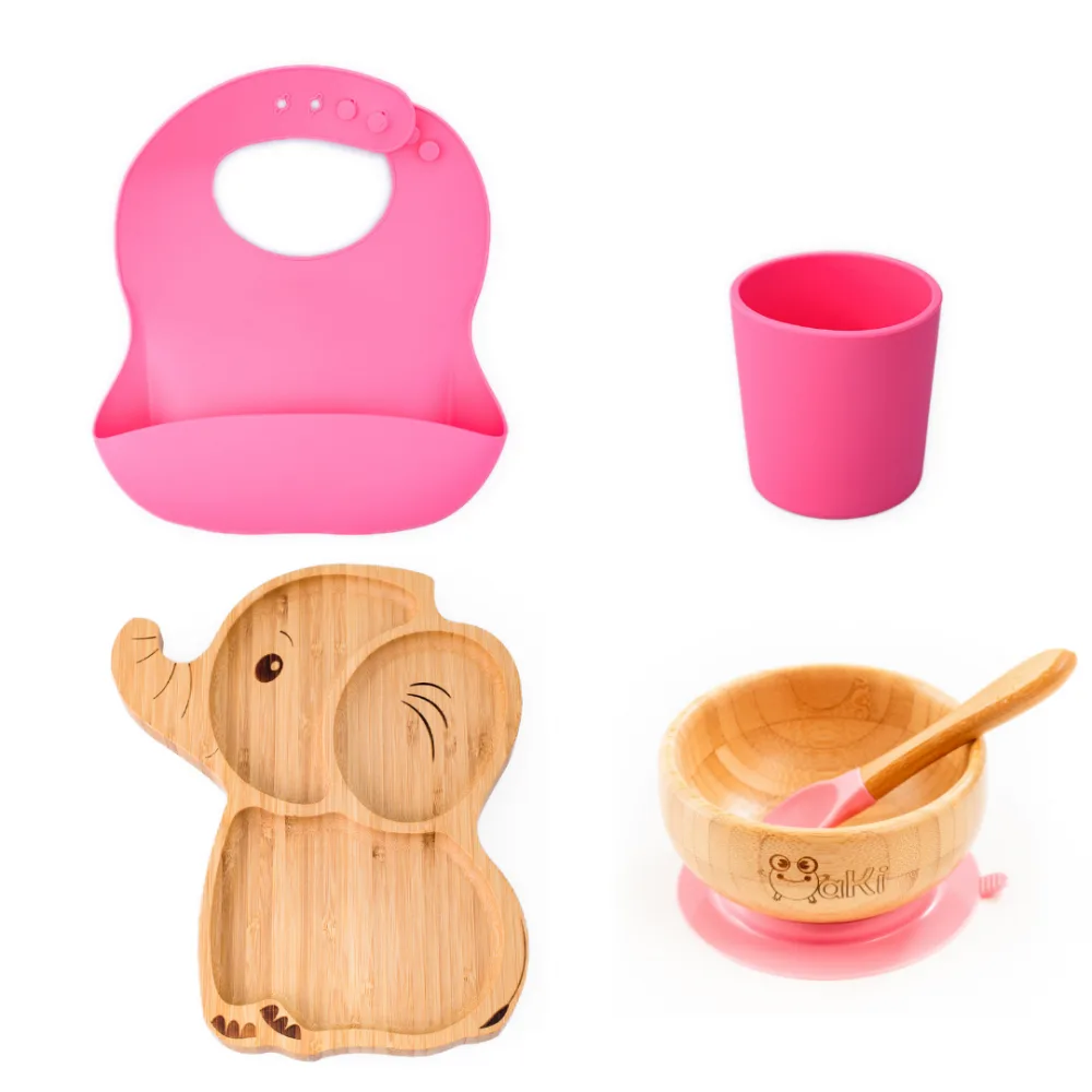 Set diversificare pentru copii Oaki castron si farfurie elefant din bambus cu lingurita