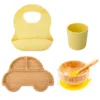 Set diversificare pentru copii Oaki castron si farfurie masinuta din bambus cu lingurita