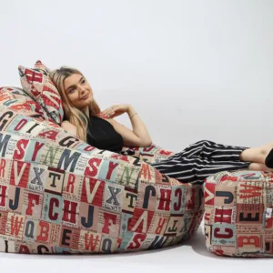 Set fotoliu Pufrelax king size otoman perna decorativa scrabble umplut cu fulgi de burete memory mix