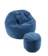 Set fotoliu puf king size otoman perna decorativa dusty blue umplut cu fulgi de burete memory mix
