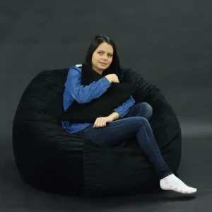 Set fotoliu puf king size perna decorativa black velvet umplut cu fulgi de burete memory mix