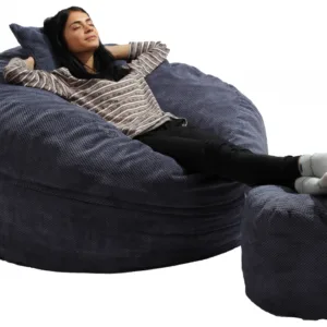 Set fotoliu puf king size xl otoman perna decorativa dusty blue umplut cu fulgi de burete memory mix