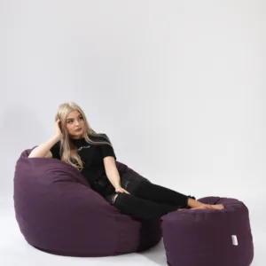 Set fotoliu puf matusalem si otoman fancy purple umplut cu fulgi de burete memory mix