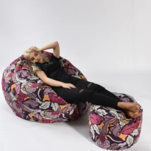 Set fotoliu puf matusalem si otoman flower power umplut cu fulgi de burete memory mix