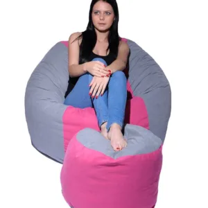 Set fotoliu puf pentru copii 5-16 ani matusalem otoman pink stripe umplut cu fulgi de burete memory mix
