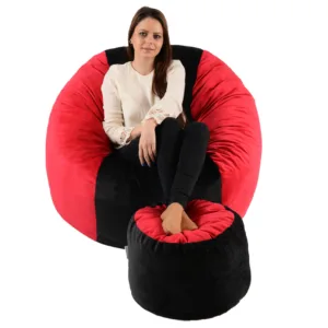 Set fotoliu puf pentru copii 5-16 ani matusalem otoman red  black umplut cu fulgi de burete memory mix