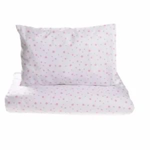 Set lenjerie 3 piese pentru patut incastrabil model stelute roz