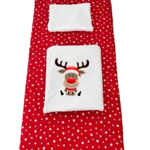 Set lenjerie Deseda pentru pat copii 3 piese pentru Sarbatori renul Rudolf 140x70 cm