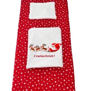 Set lenjerie Deseda pentru pat copii 3 piese pentru Sarbatori sania mosului 140x70 cm