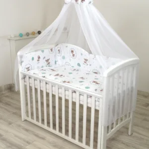 Set lenjerie din bumbac cu protectie laterala pentru pat bebe 120 x 60 cm Caprioara mica Amy