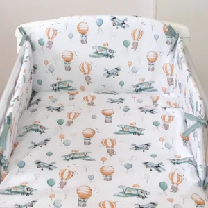 Set lenjerie din bumbac cu protectie laterala pentru pat bebe 120 x 60 cm Veselie Amy