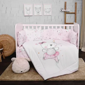 Set lenjerie pat 7 piese Lily bumbac ranforce Pink Ballerina Bear