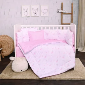 Set lenjerie pat 7 piese Lily bumbac ranforce Pink Moons  Stars