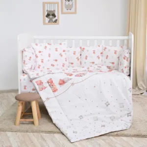Set lenjerie pat 8 piese 70x140 cm bumbac ranforce Bears  Piollws Beige