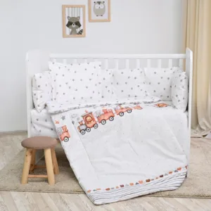 Set lenjerie pat 8 piese 70x140 cm bumbac ranforce Train Grey