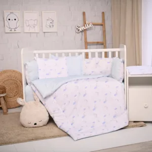 Set lenjerie pat 8 piese bumbac ranforce Trend Blue Moon Stars