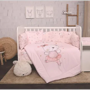 Set lenjerie pat 8 piese bumbac ranforce Trend Pink Ballerina Bear