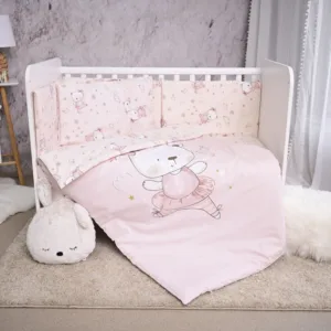 Set lenjerie pat Smile bumbac ranforce Pink Ballerina Bear 60 x 120 cm