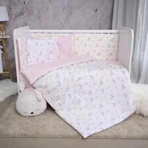 Set lenjerie pat Smile bumbac ranforce Pink Moons  Stars 60 x 120 cm