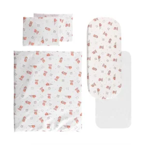 Set lenjerie pentru carucior cu protectie impermeabila 6 piese Bears  Pillows Beige