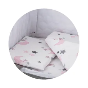 Set lenjerie pentru tarc mic Chipolino Moon Roz cu alb