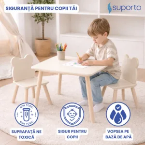 Set masa si 2 scaune pentru copii Suporto Crem din lemn MDF