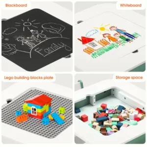 Set masuta cu 2 scaunele din lemn Ginger Home blat multifunctional pentru Lego
