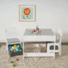 Set masuta cu 2 scaunele din lemn cu spatiu de depozitare si tabla Ginger Home AlbGri