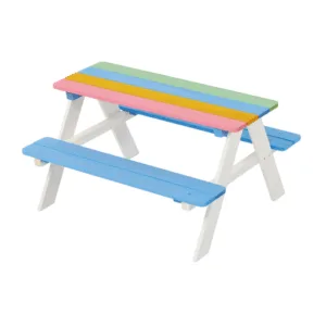 Set masuta cu bancute din lemn pentru copii Ginger Home Rainbow utilizare in gradina
