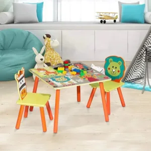 Set masuta si 2 scaunele cu spatar din lemn Ginger Home Safari