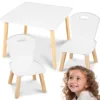 Set masuta si 2 scaunele cu spatar din lemn pentru copii Ricokids Alb