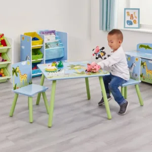 Set masuta si 2 scaunele cu spatar pentru copii Ginger Home Savanna din lemn