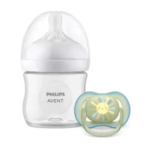 Set nou nascut cu suzeta silicon si biberon 125 ml Avent Natural Response 3.0